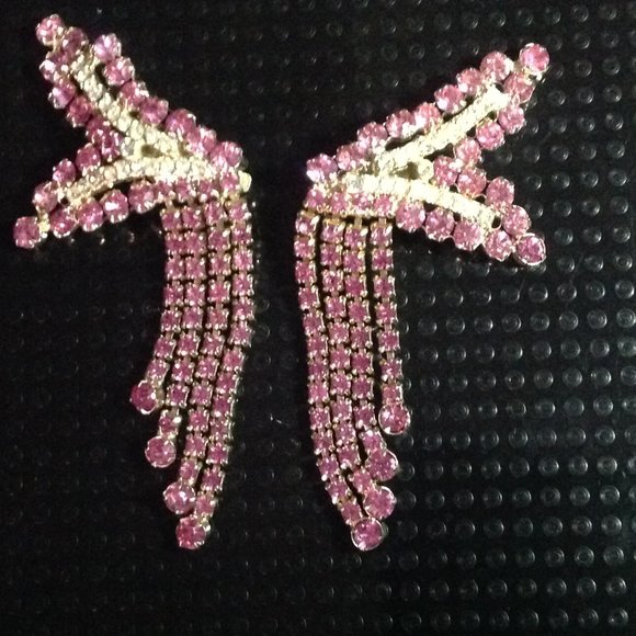 Rare Vintage Crystal Dangle Clip Back Earrings - Picture 1 of 5